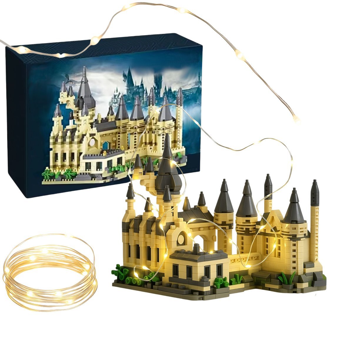 KLOCKI KONSTRUKCYJNE ZAMEK CZARODZIEJA PAŁAC WIEŻA FORTECA OŚWIETLENIE LED