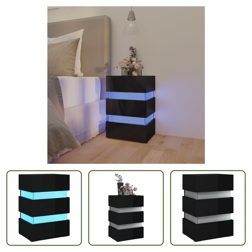 The Living Store Szafka nocna LED czarny wysoki połysk 45x35x67 cm materiał drewnopochodny