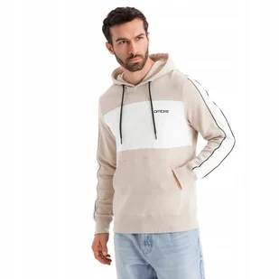 Bawełniana męska bluza z kapturem beżowa premium Ombre OM-SSNZ-0225 V2 M - Bluzy męskie - miniaturka - grafika 1
