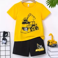 Dresy i komplety dla chłopców - TEMU Kolekcja letnia dla chłopcików z okrągłym dekoltem, nadrukiem z kreskówką, krótkim rękawem, górą i spodnimi szortami, zaprojektowanym swobodny - miniaturka - grafika 1