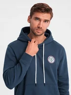Bluzy męskie - Męska dresowa bluza kangurka z kapturem granatowa V2 OM-SSNZ-0144 L - miniaturka - grafika 1