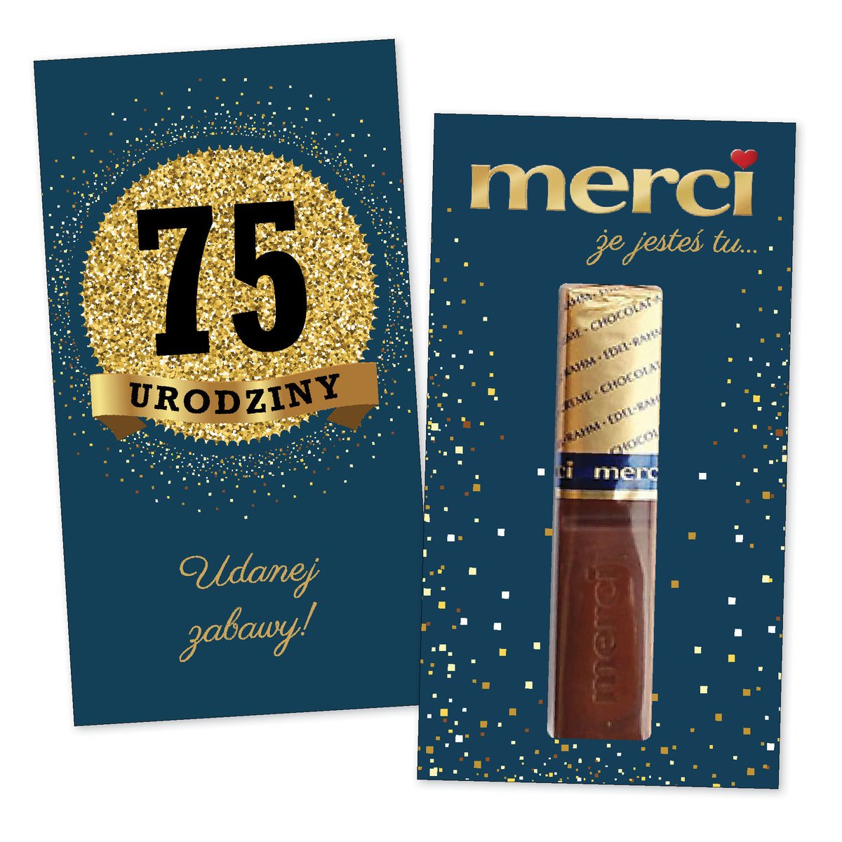 10x PODZIĘKOWANIA NA 75 URODZINY DLA GOŚCI merci lat - premium - GRANATOWY