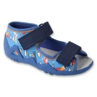 Buty dla dziewczynek - Befado kapcie dziecięce 350P052 wkładka skórzana niebieskie - miniaturka - grafika 1