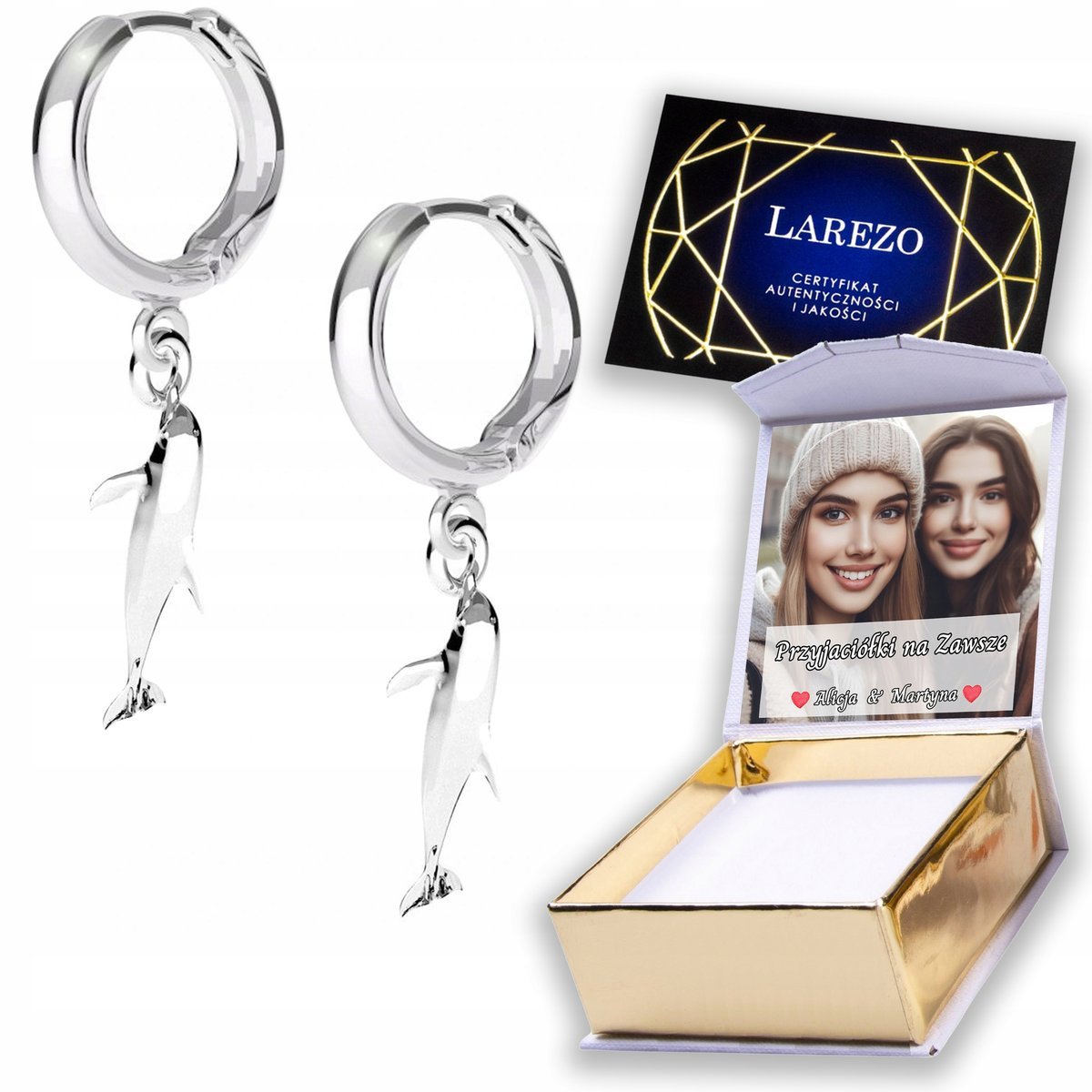 Kolczyki Srebrne 925 z Delfinem Ryby Rybki Delfiny Zwierzę Ocean NADRUK