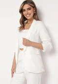 Marynarki i żakiety damskie - Biała Elegancka Marynarka z Rękawami 7/8 i Ozdobnymi Klapami Novse - miniaturka - grafika 1