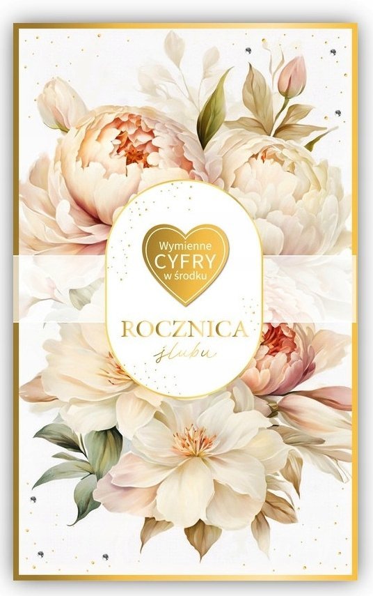 Kartka z ŻYCZENIAMI na KAŻDĄ 1-99 Rocznicę Ślubu - WYMIENNE CYFRY i LICZBY