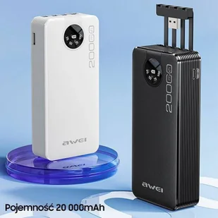 AWEI PowerBank P134K 20000mAh czarny/black wyświetlacz + kable USB/PD/Lightning/MicroUSB - Powerbanki - miniaturka - grafika 9