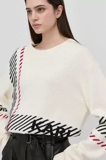 Swetry damskie - Karl Lagerfeld Lagerfeld Lagerfeld sweter wełniany damski kolor beżowy ciepły - grafika 1