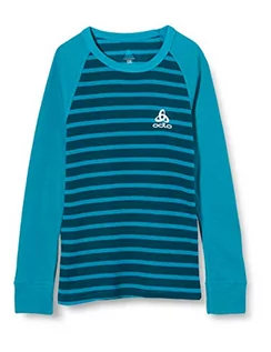 Bluzy dla dziewczynek - ODLO Unisex Dzieci Bl Top Okrągły dekolt L/S Aktywny Ciepły Podkoszulek dla dzieci Tumultuous Sea - Submerged - Stripes 152 10459 - grafika 1