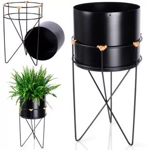 Osłonka na doniczkę na stojaku metalowa czarna 17x31,5 cm - Donice - miniaturka - grafika 1