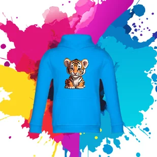 Bluza dziecięca typu kangurka z kapturem w kolorze błękitnym z nadrukiem tygrysek 2 lata - Bluzy dla dziewczynek - miniaturka - grafika 1