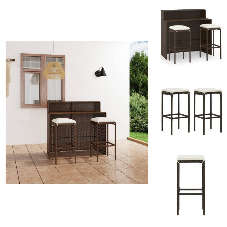 vidaXL 3-częściowy ogrodowy zestaw barowy z poduszkami brązowy - Zestawy mebli ogrodowych