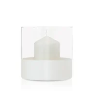 Świeczniki - Wazon szklany świecznik z paskiem beżowym H 19 cm. - miniaturka - grafika 1