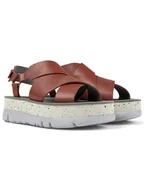 Sandały damskie - Camper Skórzane sandały w kolorze czerwonym na obcasie - miniaturka - grafika 1