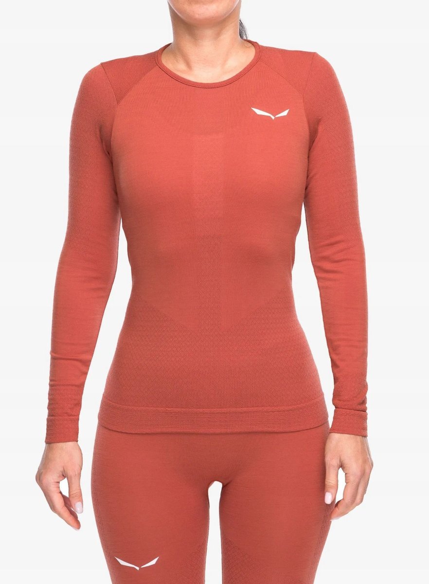 Salewa Zebru Medium Warm AMR L/S Tee damska bluza termoaktywna - etruscan red, rozmiar XS