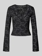 Bluzki damskie - Bluzka o kroju slim fit z długim rękawem i efektem koronki model ‘NIKKA’ - miniaturka - grafika 1
