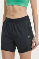Spodenki damskie - Reebok szorty do biegania kolor czarny gładkie high waist 100075412 - miniaturka - grafika 1