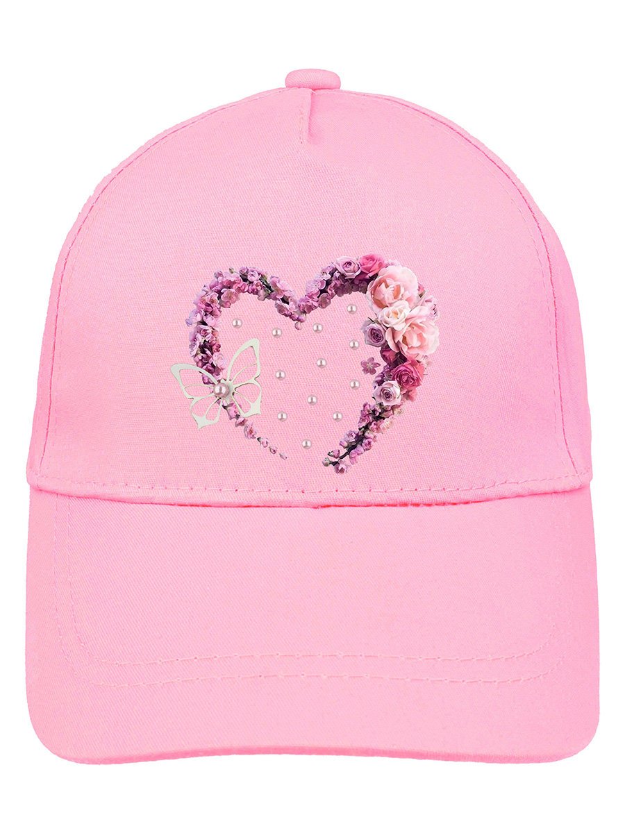 Dziewczęca czapka z daszkiem kwiatowe serce różowa Ambra r.50/52