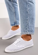 Trampki damskie - Białe Klasyczne Sznurowane Tenisówki na Płaskiej Podeszwie Efona - miniaturka - grafika 1