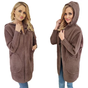 ALPAKI PŁASZCZ kurtka WEŁNA CAPPUCCINO oversize DŁUGI - Płaszcze damskie - miniaturka - grafika 1
