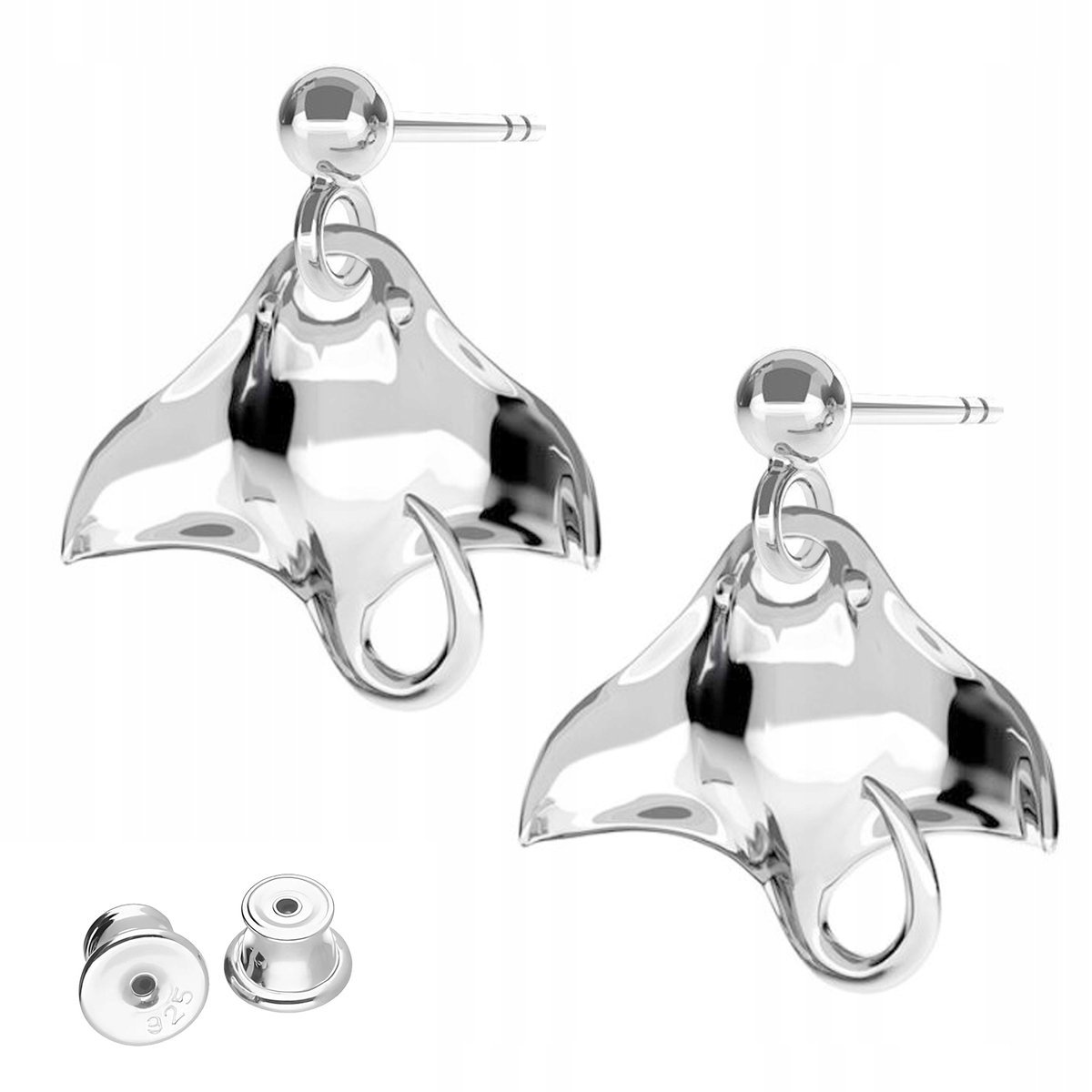 Kolczyki Srebrne Płaszczki na Sztyfcie Zwierzęta Płaszczka SREBRO 925