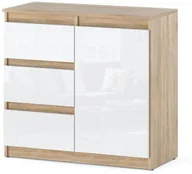Komody - Komoda Nowoczesna 3 Szuflady Agnes 80cm Sypialnia Dąb Sonoma Biała Połysk - miniaturka - grafika 1