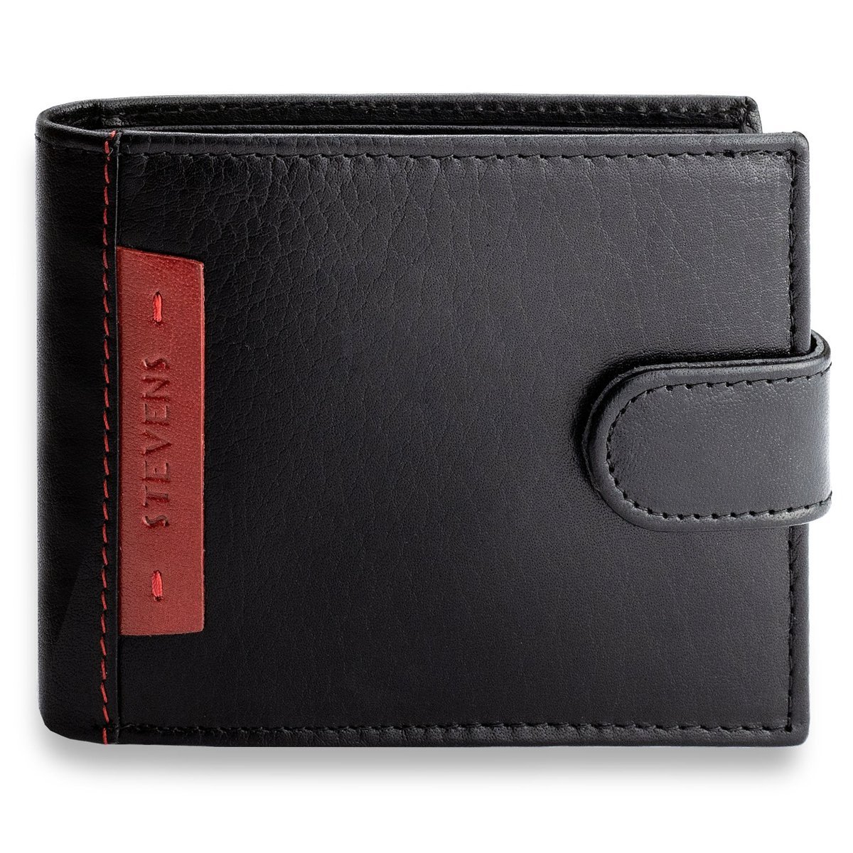 Portfel Męski STEVENS Skórzany 100% Skóra Naturalna Ochrona RFID Poziomy Czarny PREMIUM TH