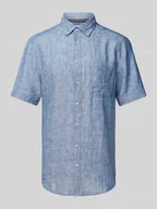 Koszule męskie - Koszula lniana o kroju regular fit z kołnierzykiem typu button down - miniaturka - grafika 1