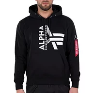 Bluzy męskie - ALPHA INDUSTRIES Męska bluza z kapturem z logo Pół, czarny, XXL - miniaturka - grafika 1