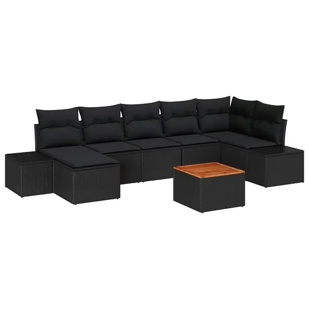 Zestaw Sofa Ogrodowa Modułowa z Stołem, Czarny, Rattan, 8 Elementów