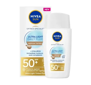 NIVEA SUN Ultra Light Daily Fluid krem przeciwsłoneczny z pigmentem SPF50+ Medium Tinted 40ml - Kremy do twarzy z filtrem - miniaturka - grafika 1