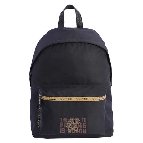 ROUTE 66 - Plecak męski - Plecak damski - Plecak unisex - Plecak szkolny - Plecaki szkolne - Plecaki męskie 26L zawiera port USB, kabel w zestawie i paski odblaskowe, Czarny (Black), Estándar