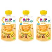 Desery dla dzieci - Hipp Sport Mus owocowy po 1. roku banany-gruszki-pomarańcze-mango z ryżem zestaw 3 x 120 g Bio - miniaturka - grafika 1