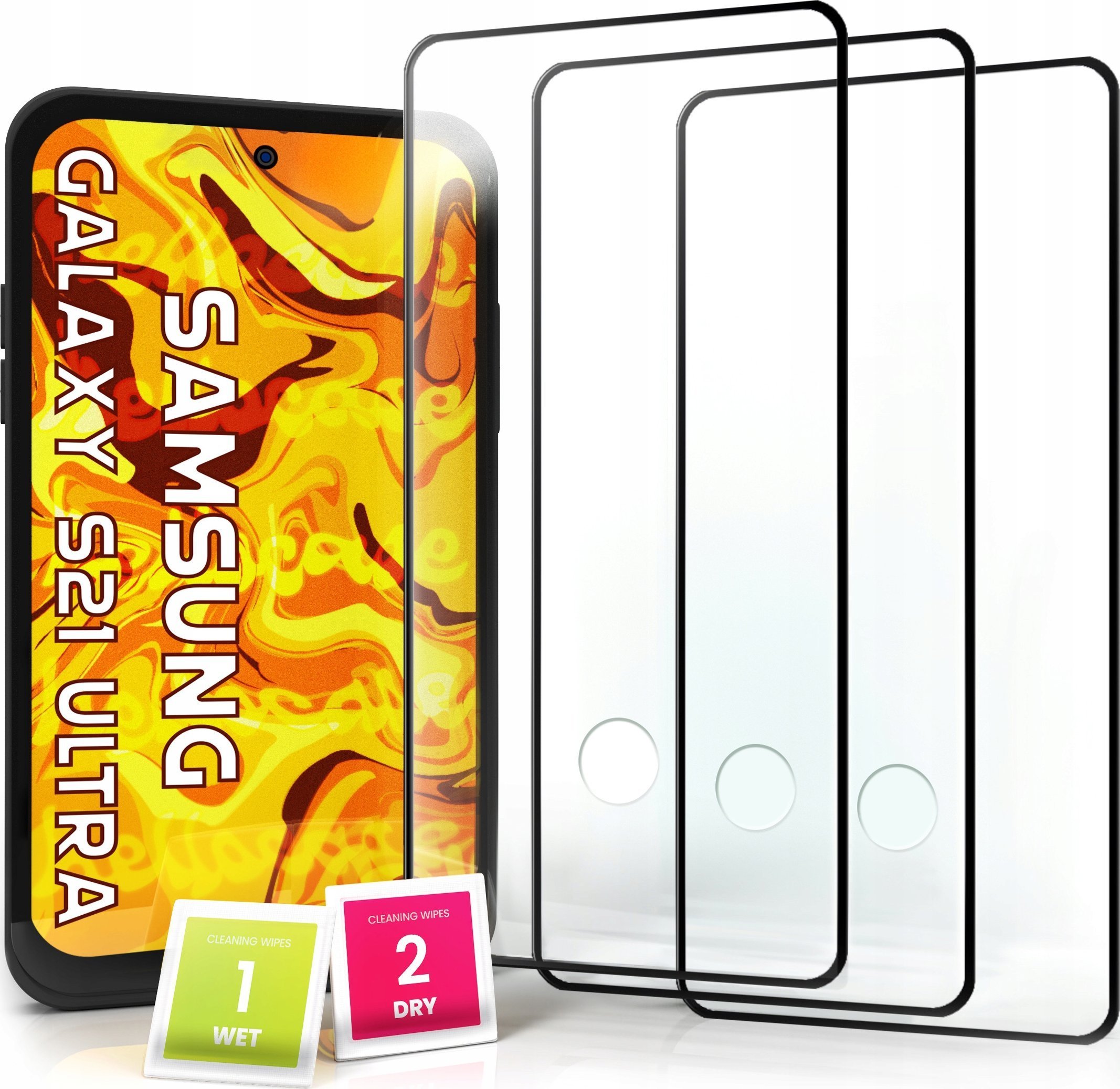 Hello Case 3-PAK Szkło Hartowane do Samsung S21 ULTRA 5G na cały ekran, 9H, ochronne