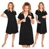 Piżamy ciążowe - Koszula Nocna Cała Rozpinana Ciażowa Do Porodu Karmienia Czarna Bawełna XL - miniaturka - grafika 1