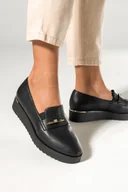 Trampki damskie - Czarne półbuty damskie slip on na platformie złota ozdoba z kryształkiem Casu MD7538-5 - miniaturka - grafika 1