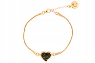 Bransoletki - Bransoletka srebrna pozłacana z bursztynowym zielonym sercem - regulowana - miniaturka - grafika 1