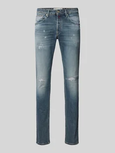 Jeansy o kroju regular slim fit z przetarciami model ‘WILLBI’ - Spodnie męskie - miniaturka - grafika 1