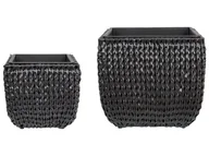 Donice - Zestaw 2 doniczek na kwiaty z technorattanu czarny BERBERIS - miniaturka - grafika 1