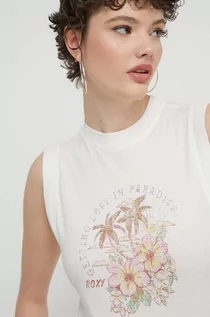 Koszulki sportowe damskie - Roxy top bawełniany Wave Swell kolor beżowy ERJZT05694 - grafika 1