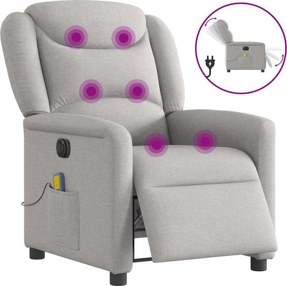 vidaXL vidaXL Rozkładany fotel masujący, elektryczny, szara, tkanina