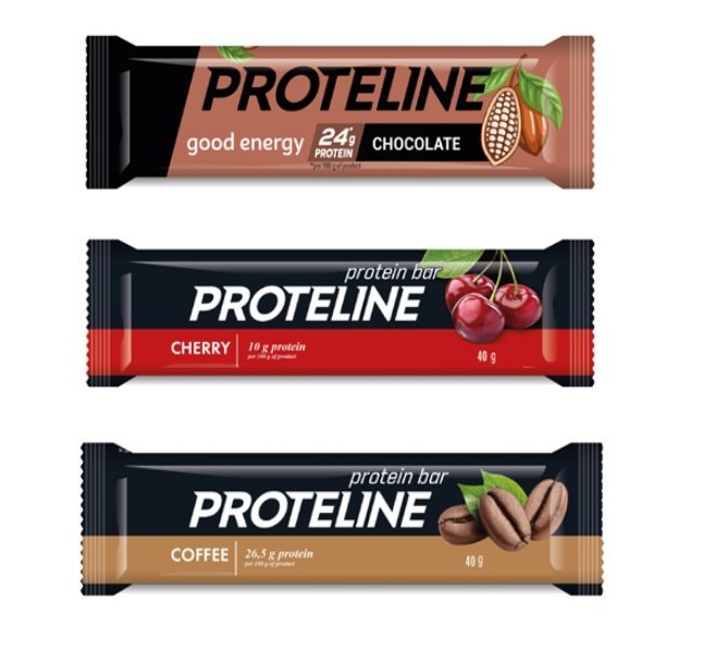 Proteline Owocowo-Czekoladowe Trio – Wiśnia, Kakao & Kawa – 24 Batoniki