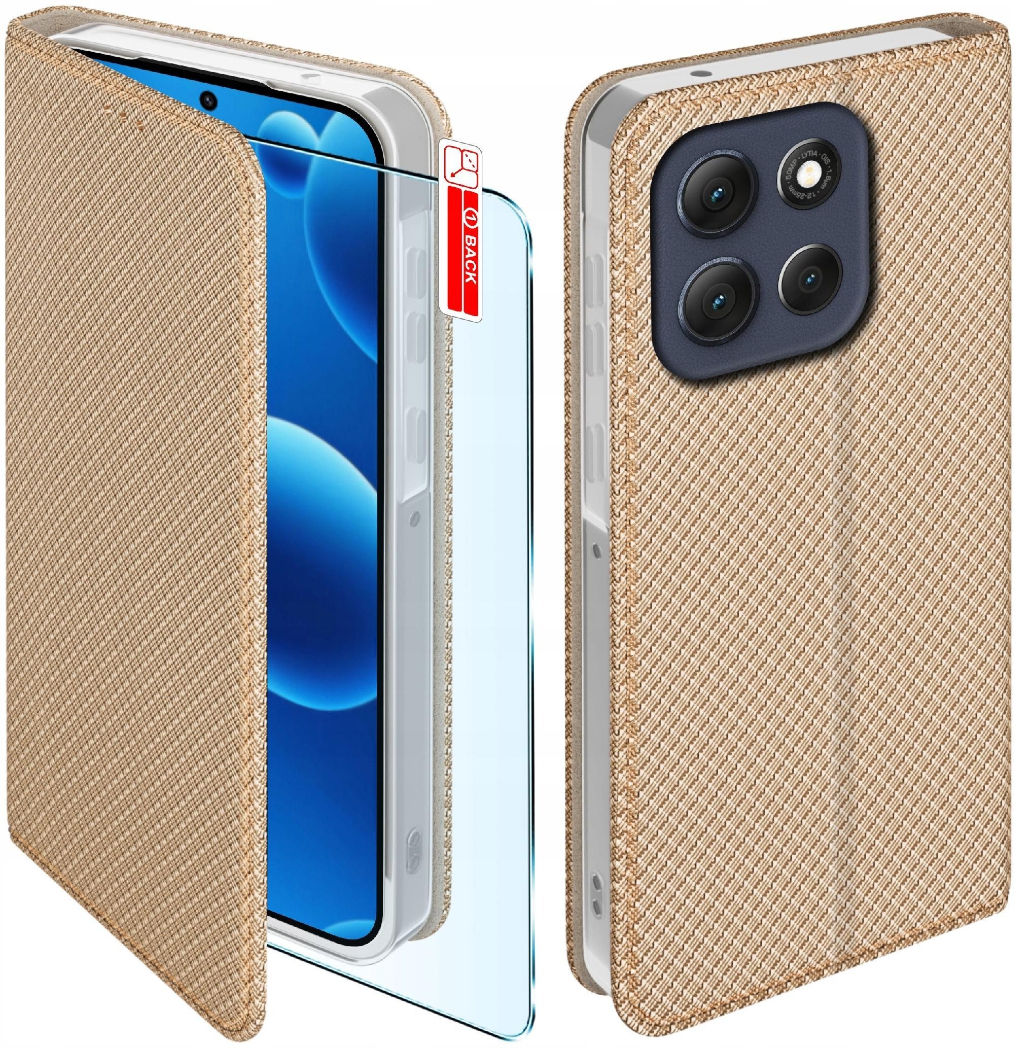 Etui z klapką do Motorola G56 5G Zamykane Złote Futerał + Szkło