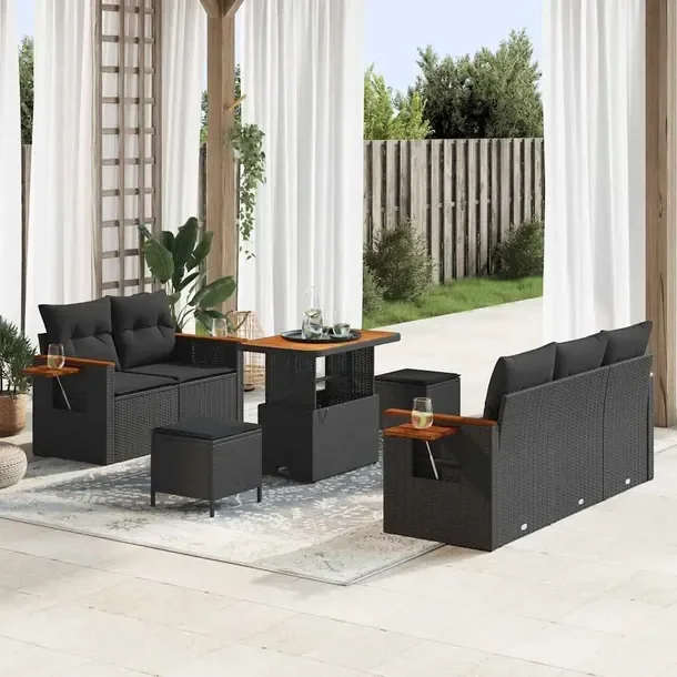 Zestaw Ogrodowy 4-częściowy, Rattan Czarny, Sofa + Stół + 2 Krzesła