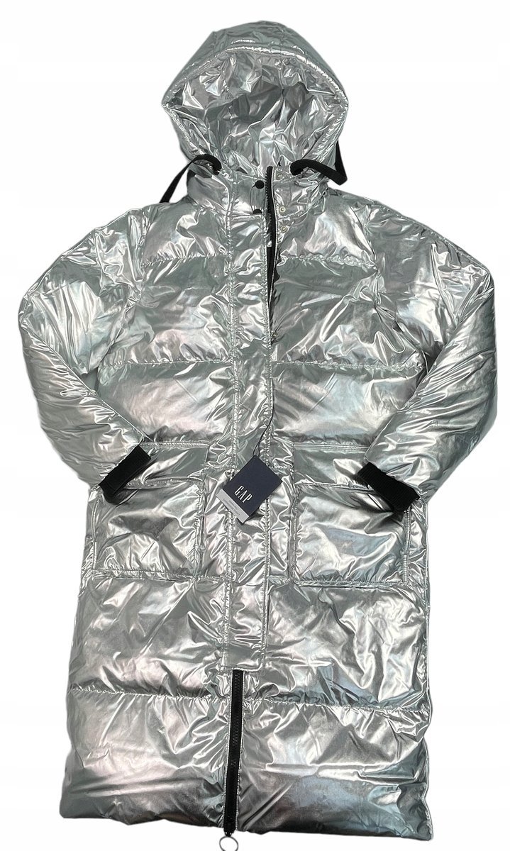 Długa ocieplana pikowana kurtka damska kaptur GAP