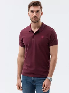 Koszulki męskie - Koszulka męska polo z dzianiny pique - bordowa V10 S1374 - grafika 1