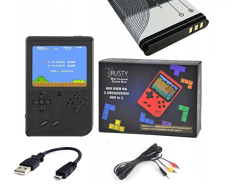 Konsola przenośna GAMEBOY Trusty T400 DUŻO GIER KOLOROWY LCD + KABEL TV USB CZARNA