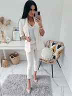 Marynarki i żakiety damskie - DAMSKI ELEGANCKI GARNITUR KOMPLET IVON MARYNARKA + CYGARETKI - JASNY BEŻ - MODA ITALIA - miniaturka - grafika 1