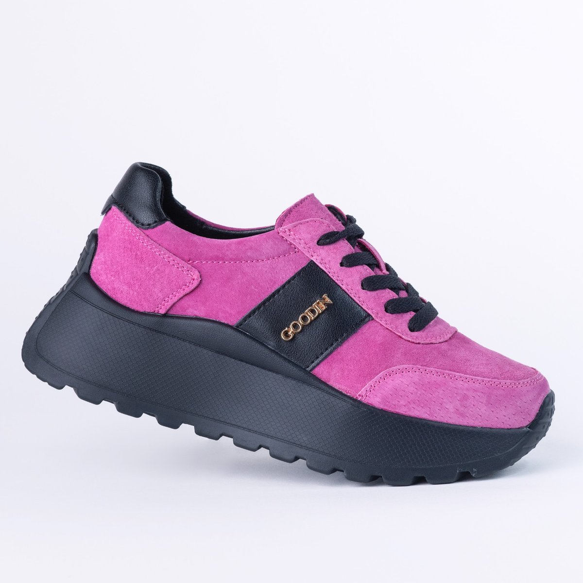 Sneakersy damskie skórzane GOODIN GD-124 skóra zamsz platforma fuksja 38