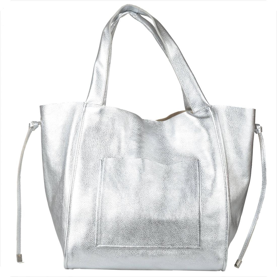 Duża torebka worek z miękkiej skóry naturalnej lekka XXL srebrna